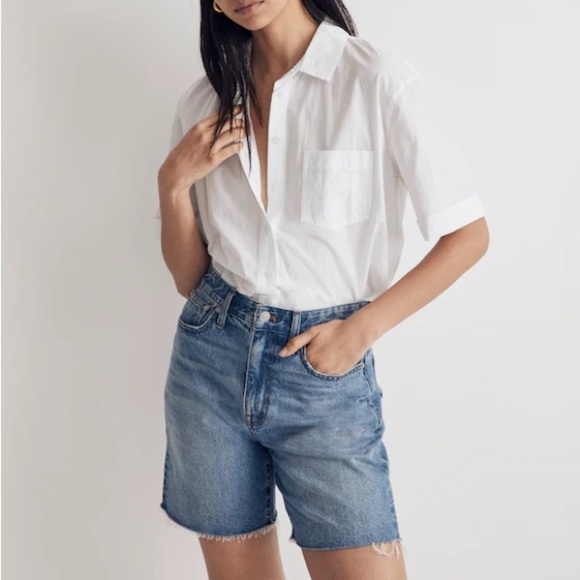 Madewell Tops - Madewell Women’s White Signature Poplin Short-Sleeve Button-Down Shirt Large